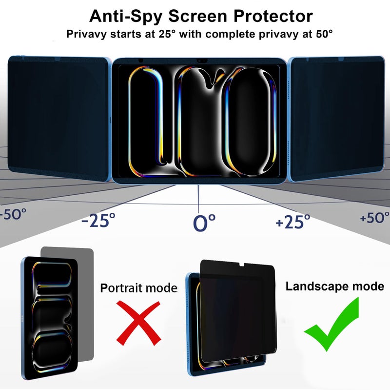 Juvraixo Privacy Screen Protector for iPad Pro 11 Inch M5/M4 (2025/2024) 9H Tempered Glass [Face ID & Apple Pencil Compatible] Case Friendly HD Clear - Image 3