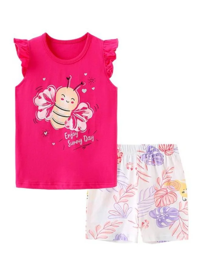 YUNIQEE Pink Crew Neck Cap Sleeve Printed Tshirt & Shorts