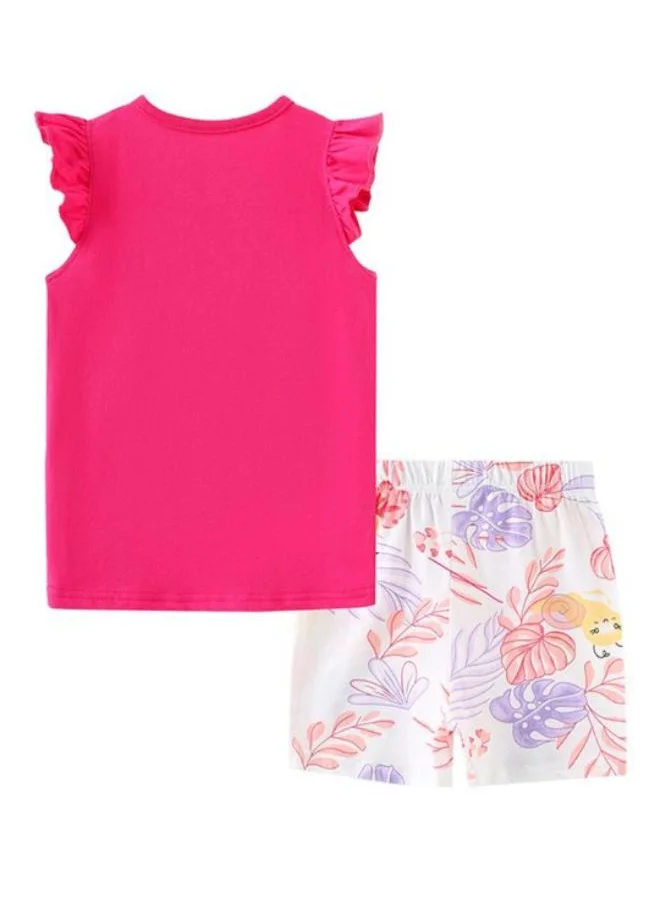 YUNIQEE Pink Crew Neck Cap Sleeve Printed Tshirt & Shorts