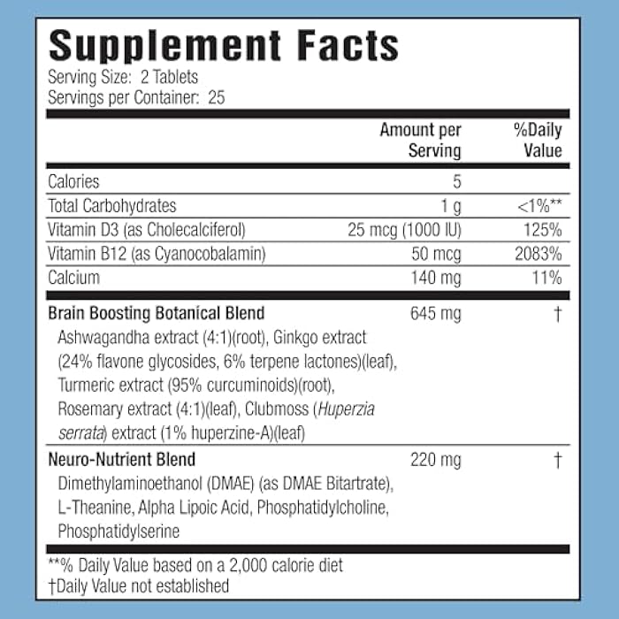 Applied Nutrition Healthy Brain All-Day Focus - 50 Tablets - Powerful 3-in-1 Brain Booster with Turmeric Extract - 25 Servings - Image 2