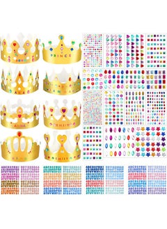 Chinco Paper Crowns Princess Prince Crown For Kids Birthday Party King Hats Gold Gem Jewels Stickers Number Letter Stickers For Boys Girls Adults Diy Crown Decor Favor Supplies (Delicate Style63 Pieces)  - Image 1