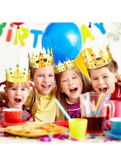 Chinco Paper Crowns Princess Prince Crown For Kids Birthday Party King Hats Gold Gem Jewels Stickers Number Letter Stickers For Boys Girls Adults Diy Crown Decor Favor Supplies (Delicate Style63 Pieces)  - Image 5