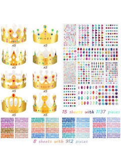 Chinco Paper Crowns Princess Prince Crown For Kids Birthday Party King Hats Gold Gem Jewels Stickers Number Letter Stickers For Boys Girls Adults Diy Crown Decor Favor Supplies (Delicate Style63 Pieces)  - Image 3
