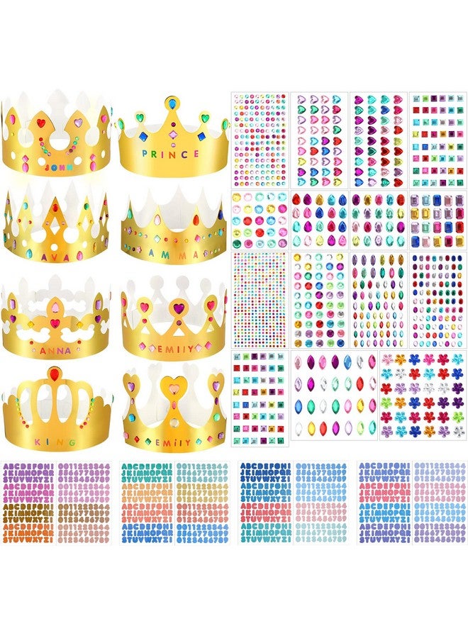 Chinco Paper Crowns Princess Prince Crown For Kids Birthday Party King Hats Gold Gem Jewels Stickers Number Letter Stickers For Boys Girls Adults Diy Crown Decor Favor Supplies (Delicate Style63 Pieces) - Image 2