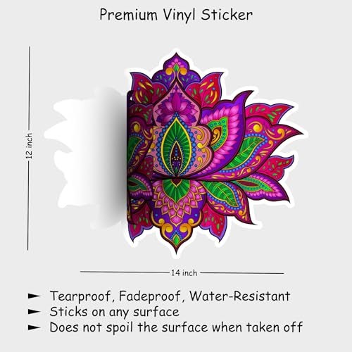 Ambiyaa 12 Inch Waterproof and Reusable PVC Self Adhesive Handmade Rangoli Sticker and Decal for Puja Ghar, Entrance and Floor [Multicolour - Kamal] - Image 2