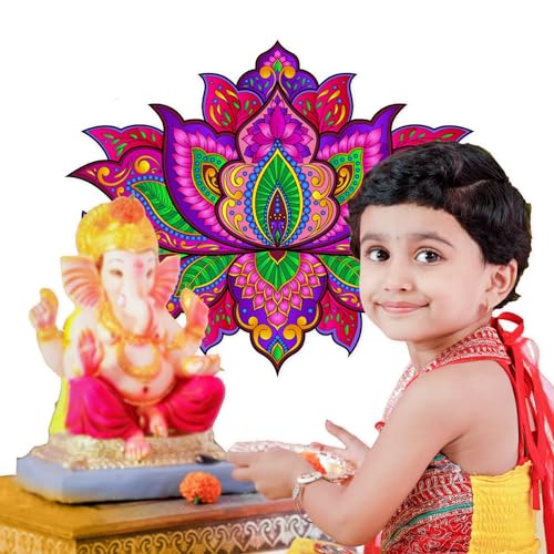 Ambiyaa 12 Inch Waterproof and Reusable PVC Self Adhesive Handmade Rangoli Sticker and Decal for Puja Ghar, Entrance and Floor [Multicolour - Kamal] - Image 3