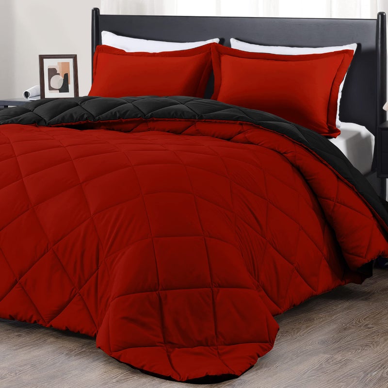 downluxe California King Comforter Set Red and Black Cal King Comforter Set Soft Bedding Sets for All Seasons 3 Pieces 1 Comforter 104x96 and 2 Pillow Shams20x36