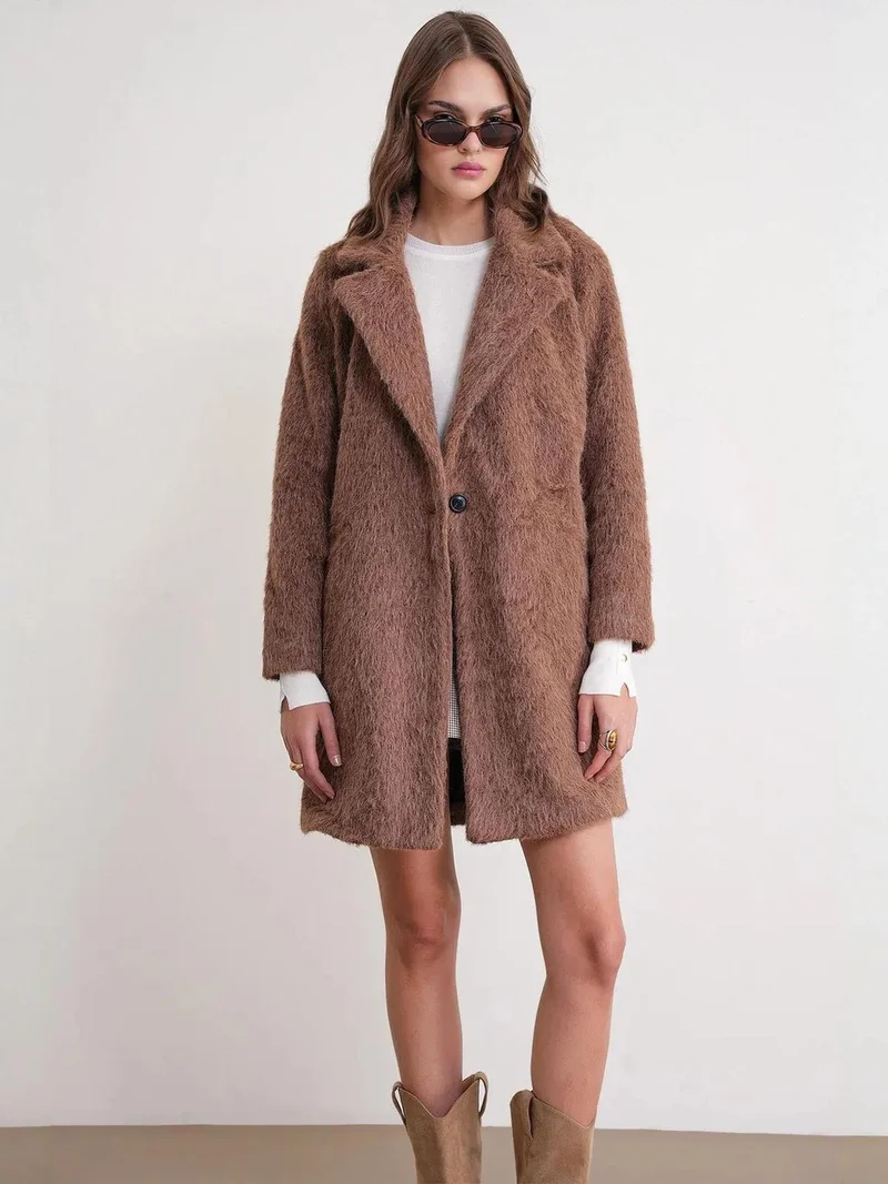 MixRay Mixray Textured Long Coat with Jacket Collar