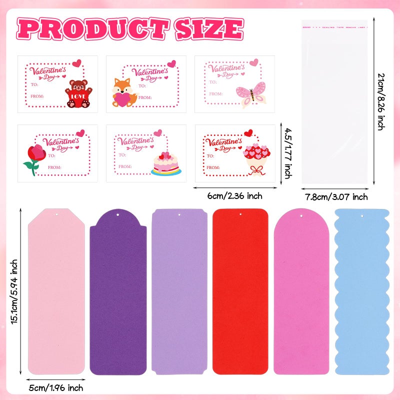 DERAYEE 24 Set Valentines Bookmarks Crafts Kit DIY Valentine's Day Craft with Assorted Hearts Animal Stickers for Kids Classroom Home Fun Activities - Image 3