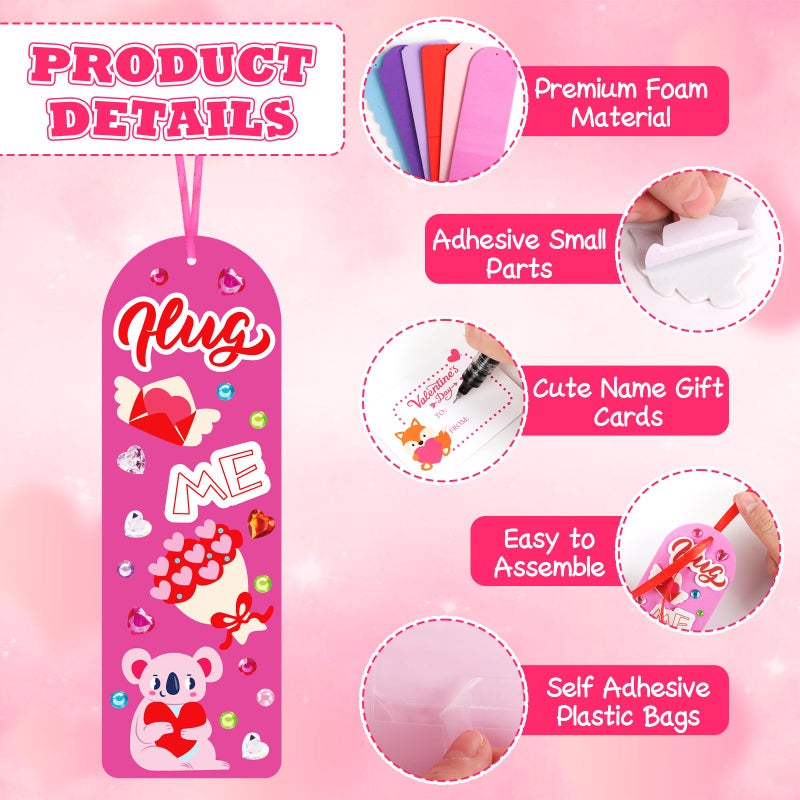 DERAYEE 24 Set Valentines Bookmarks Crafts Kit DIY Valentine's Day Craft with Assorted Hearts Animal Stickers for Kids Classroom Home Fun Activities - Image 4