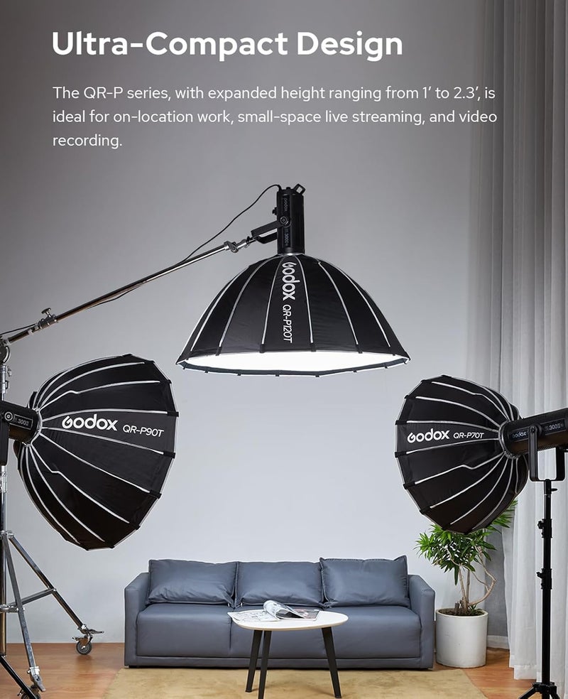 Godox QR-P60T 23.6" Quick Release Parabolic Softbox for SL60II SL150III FV150II AD300PRO AD400PRO AD600BM SZ300R VL300 UL150II ML60 Other Bowen Mount Studio Flash Speedlite - Image 5