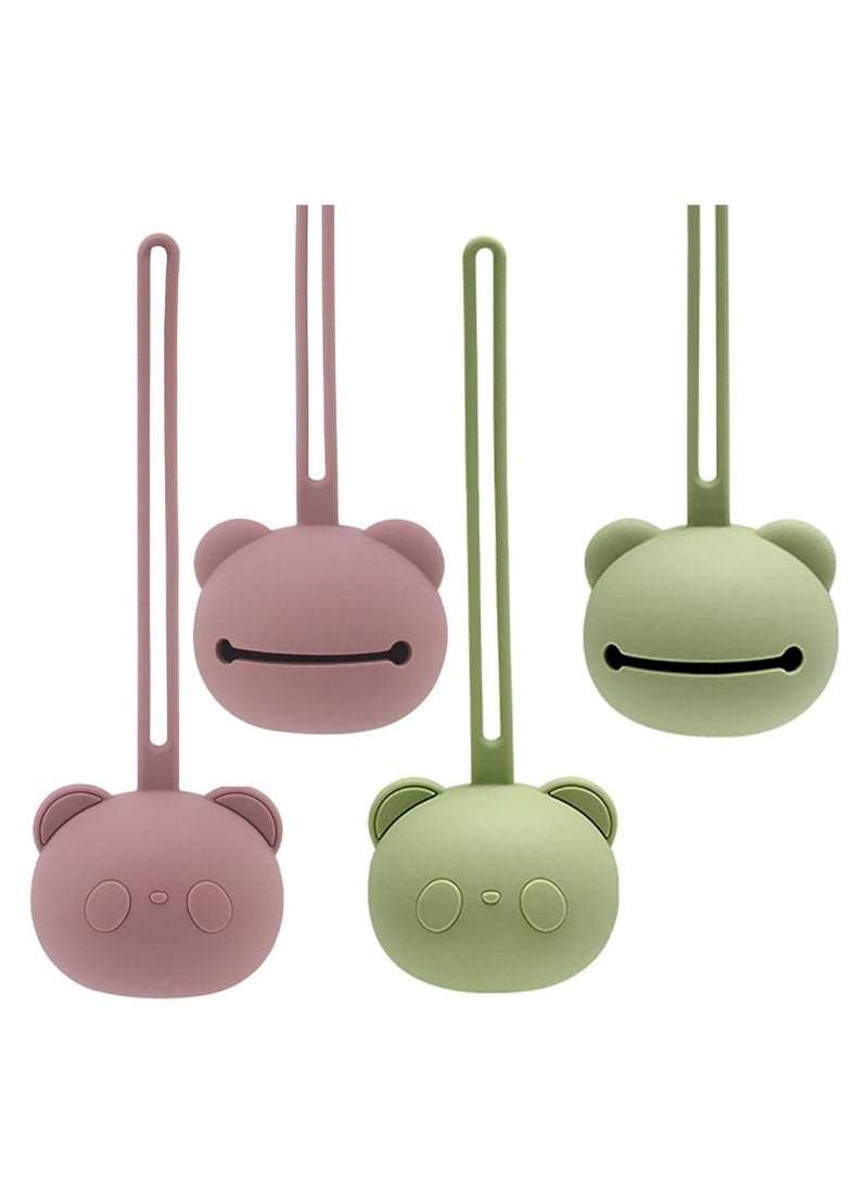 Pacifier Holder Case Set, Cute Silicone Case for Baby Pacifiers, Baby Pacifier Pouch Bag, Silicone Pacifier Container (4 pieces, Pink + Green)  - Image 1