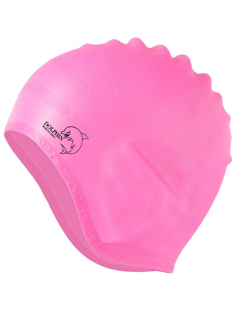 Dolphin Silicone Swim Cap With Ear Protection 3D Waterproof For Adults, Pink  - Image 1