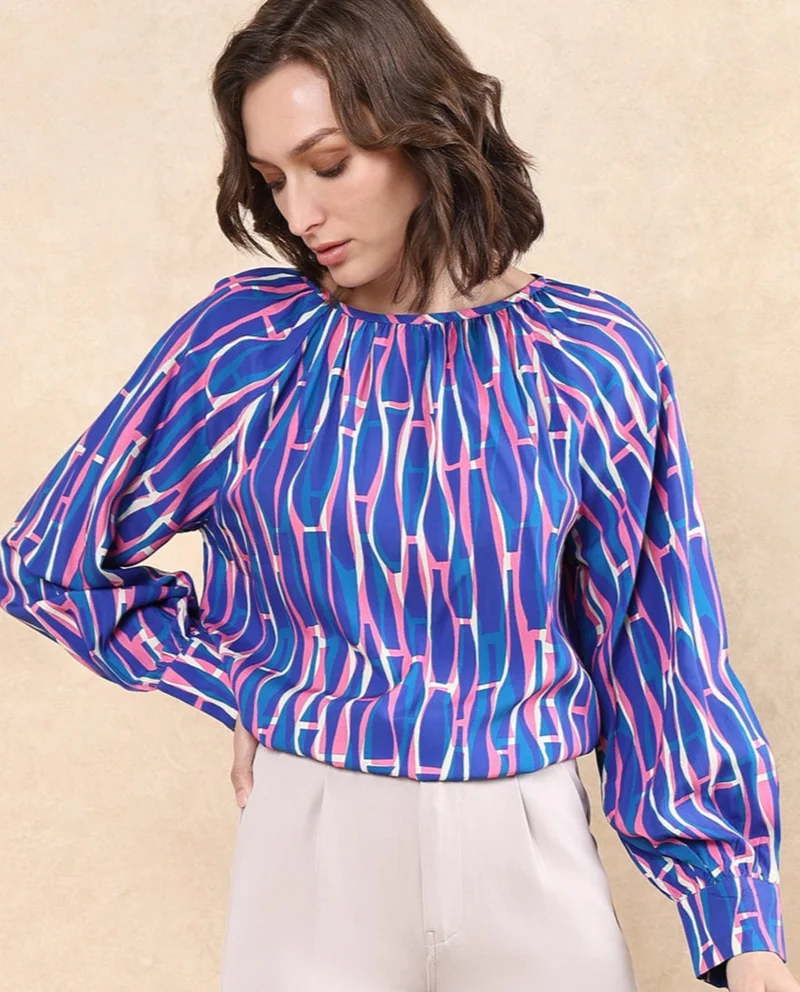 ريريزم Women's Abstract Print Raglan Sleeve Top