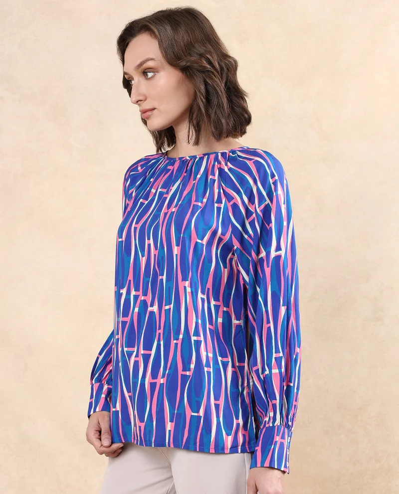 Rareism Women's Abstract Print Raglan Sleeve Top