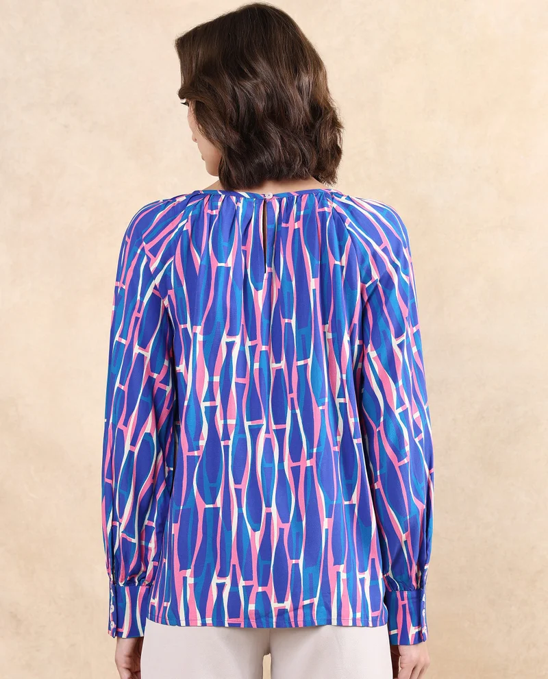 Rareism Women's Abstract Print Raglan Sleeve Top