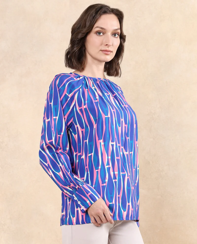 Rareism Women's Abstract Print Raglan Sleeve Top
