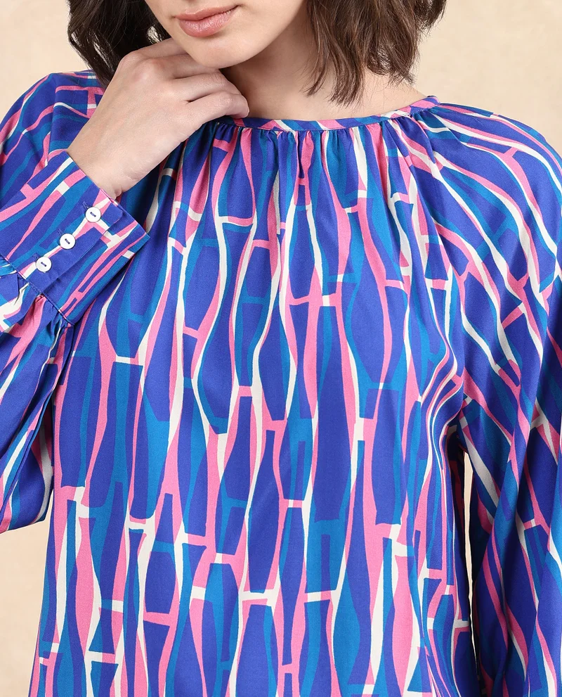 ريريزم Women's Abstract Print Raglan Sleeve Top