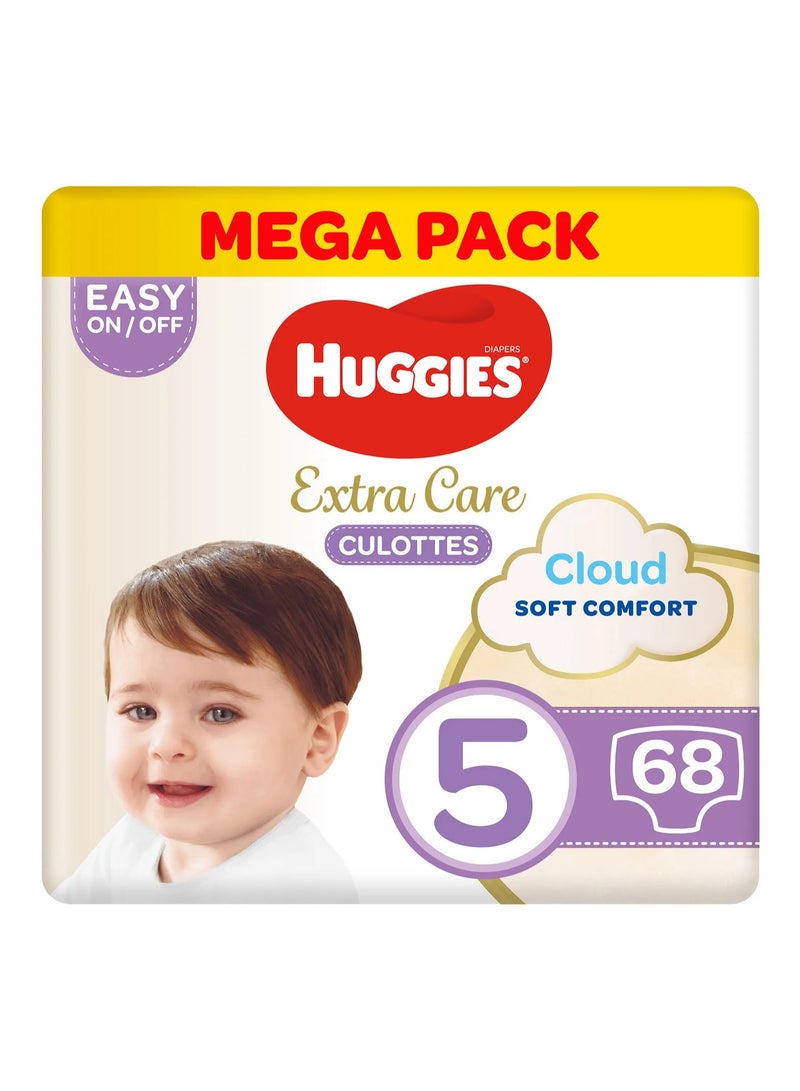HUGGIES Huggies Extra Care Culottes Pant Style Baby Diapers, 68 Pieces Mega Pack, Size 5, 12-17kg - Double Leak Guards, Wetness Indicator, Soft Waistband - Image 1