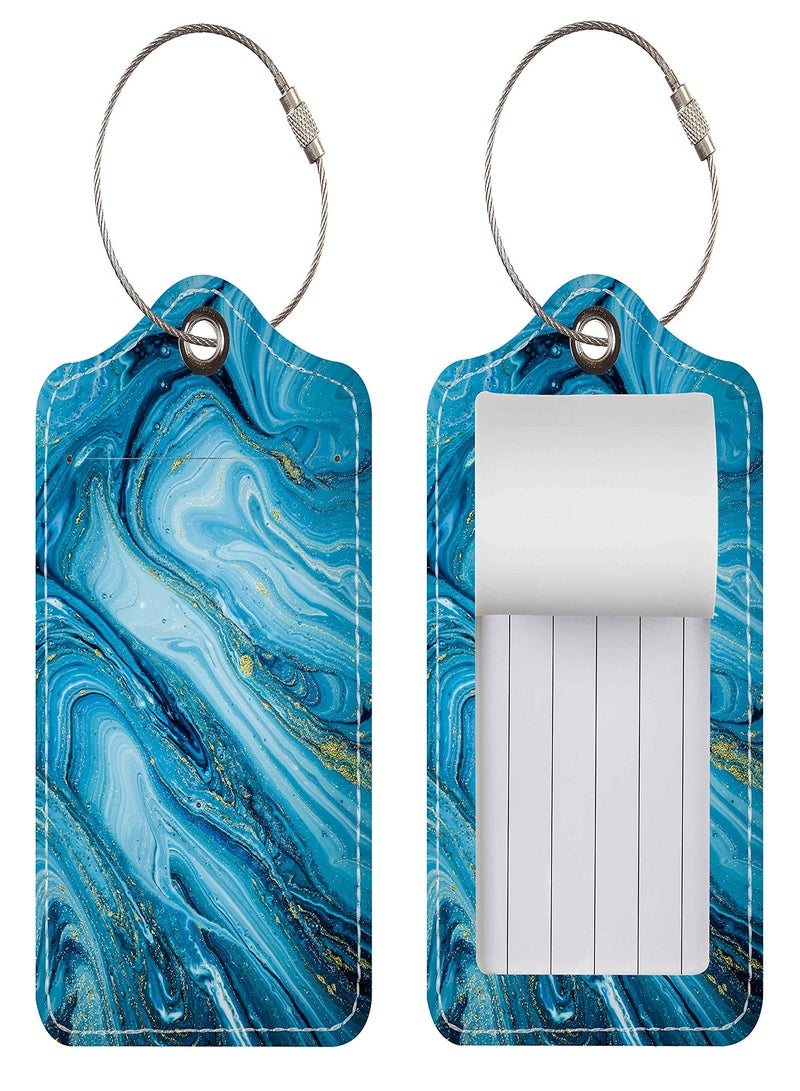 مجموعة علامات الأمتعة للسفر، 2 حزمة لحماية الخصوصية، علامات حقائب جلدية PU متينة مع حلقات من الفولاذ المقاوم للصدأ، بطاقة تعريف اسم معتمدة من TSA للأمتعة - Image 1