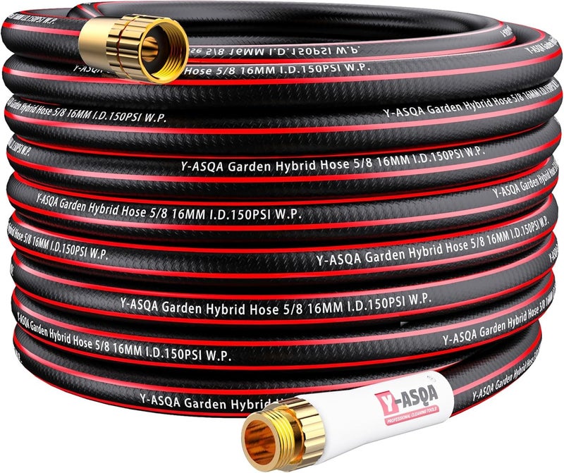 Y-ASQA YASQA Heavy Duty Garden Hose 100 ft 5/8 Inch, Contractor's Leak Proof Durable No Kink Easy Coil Flexible Hose Black & water hose 100ft - Image 1
