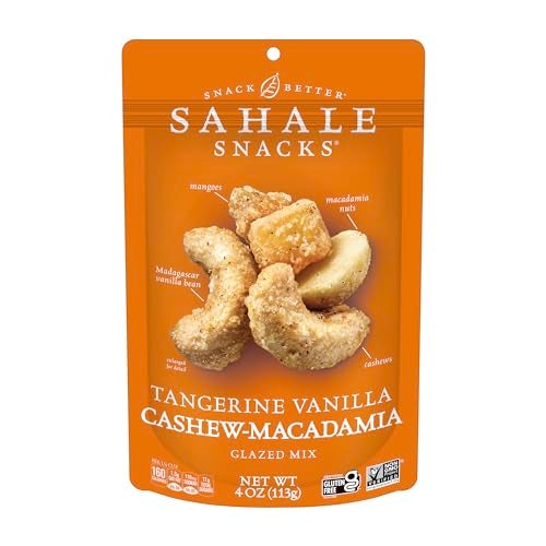 Sahale Snacks Tangerine Vanilla CashewMacadamia Glazed Mix 4 oz Pouches 6 Packs  DryRoasted Deluxe Mixed Nuts with Mangoes  Madagascar Vanilla  NonGMO Kosher  Certified GlutenFree Snacks - Image 1