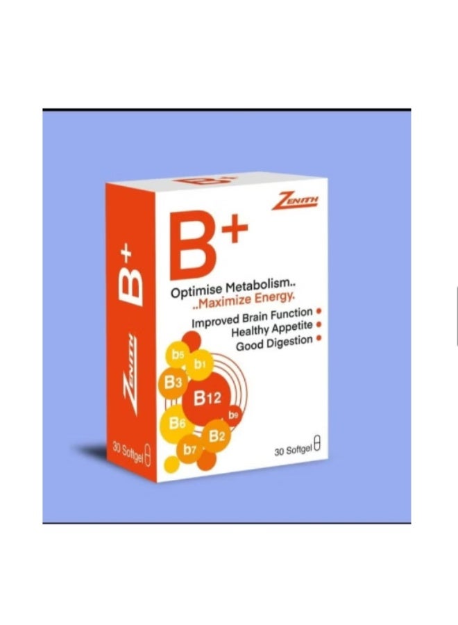 زينث مكمل زينيث بي بلس للطاقة والهضم ووظائف الدماغ، 30 كبسولة هلامية