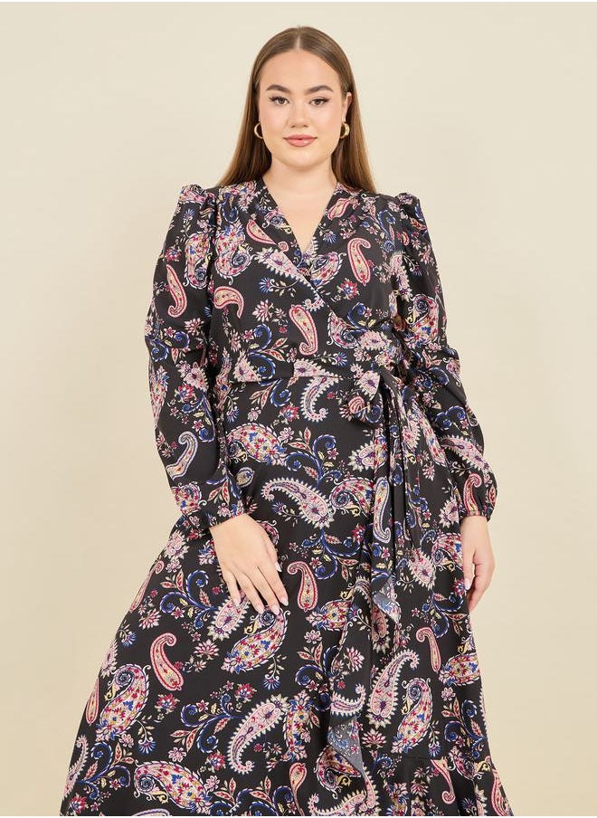 Paisley Print Ruffle Hem Wrap Midi Dress - pzsku/ZFF1DDD0A539396579221Z/45/_/1710081043/48bed254-c3a7-49d1-ad3e-926237876e3c