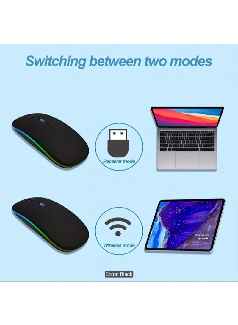 ماوس ألعاب لاسلكي RGB، نقرة صامتة، قابل لإعادة الشحن، خفيف الوزن، أسود - Image 5