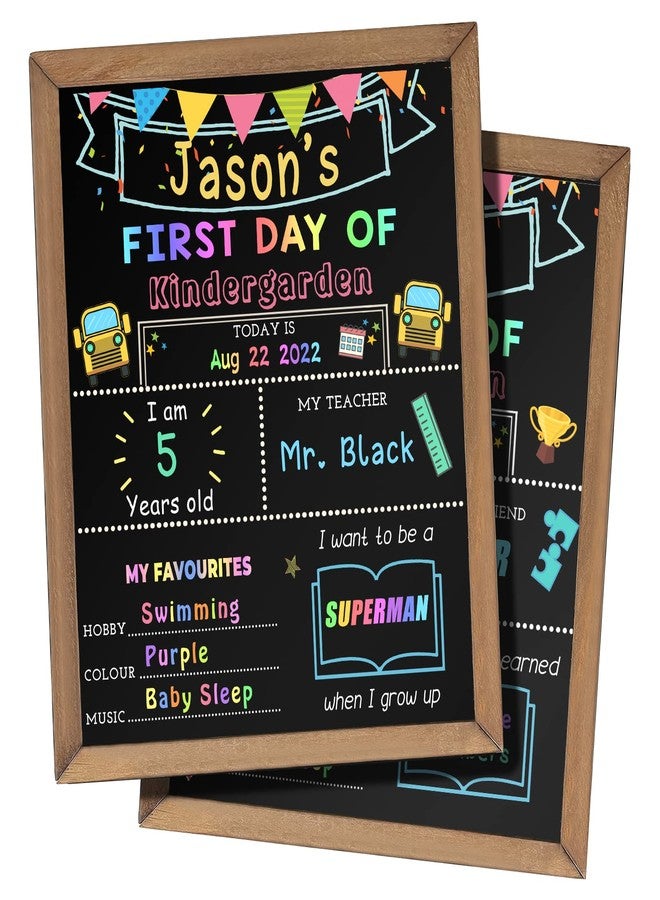 Aigybobo First & Last Day of School Chalk Board,10 x 12‘’ Double Sided Back to School Sign, Reusable Wooden 1st Day School Chalkboard of Preschool/Kindergarten/First Grade Photo Props for Kids (Bunting Style) - Image 1