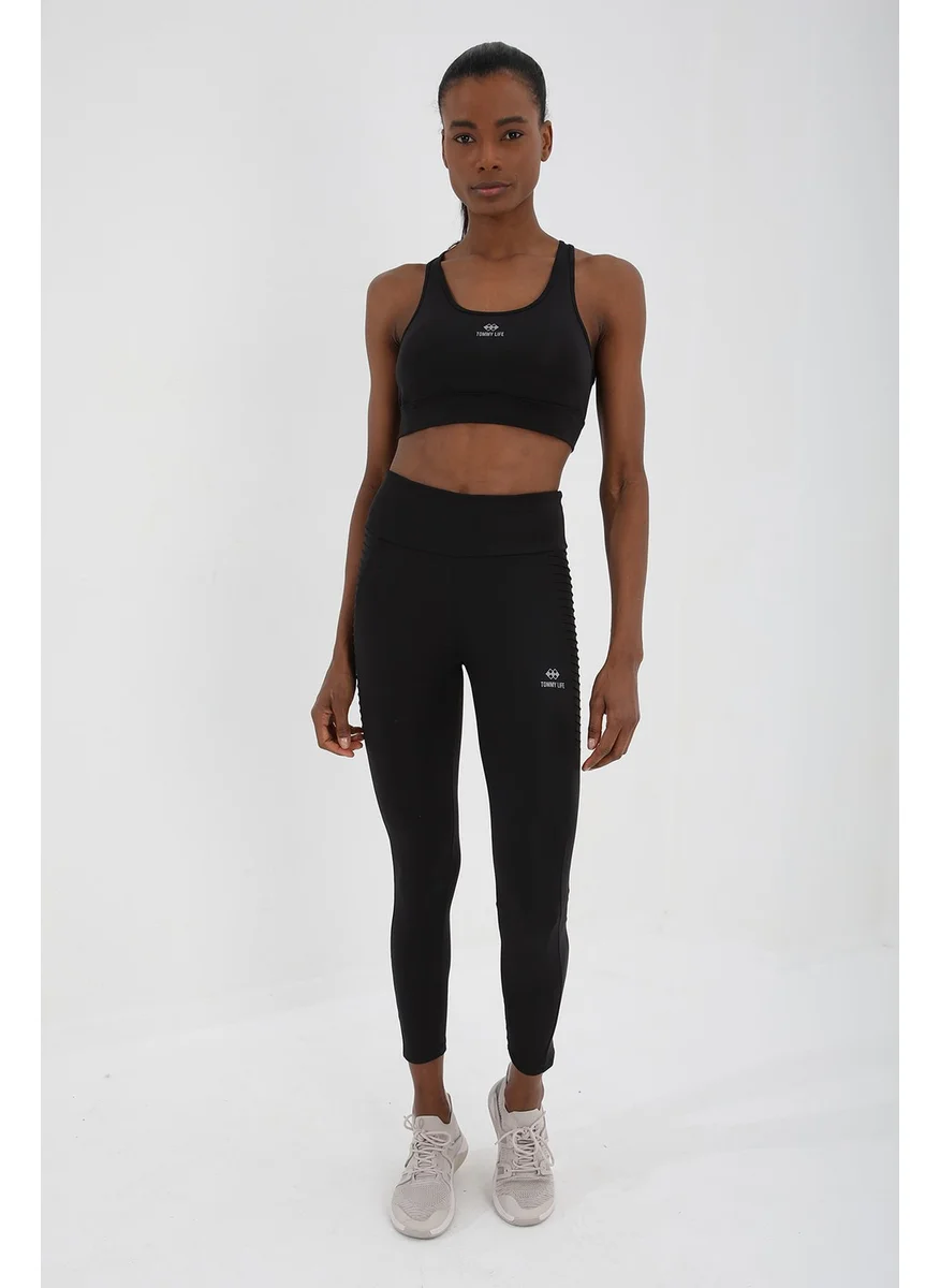 Tommy Life Black Women's Cross Back Detailed Slim Fit U Neck Sports Bustier - 97121