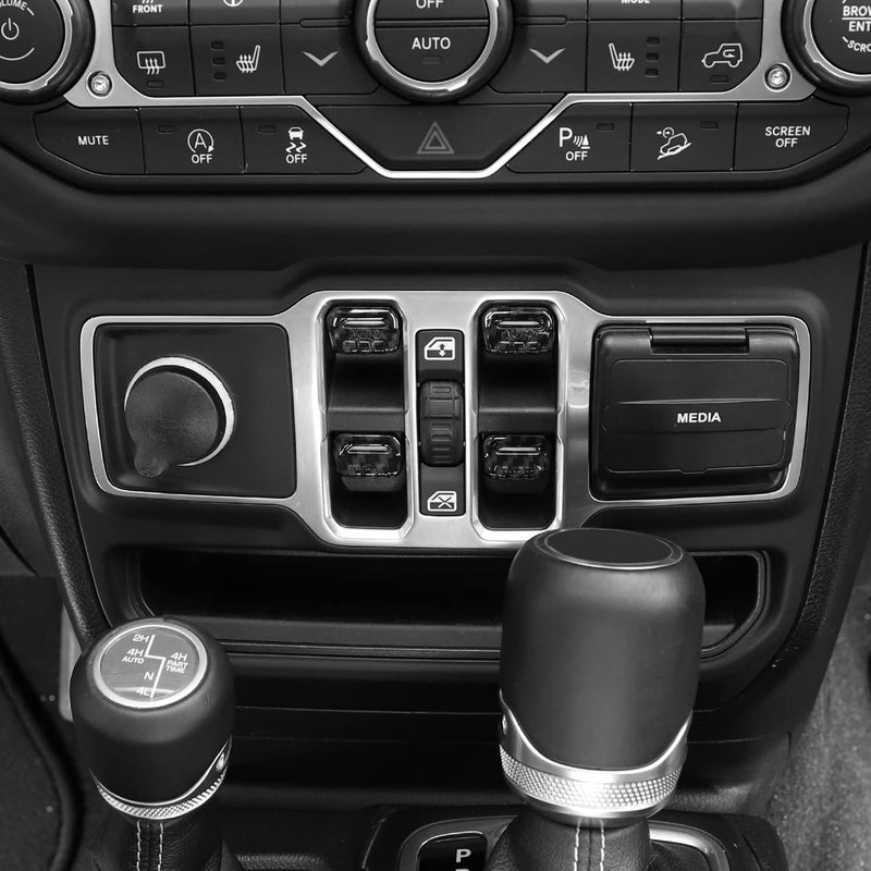 Jimen غطاء زر نافذة وحدة التحكم المركزية متوافق مع جيب رانجلر JL JLU 2018-2023 وجيب غلادياتور JT 2020-2023، 4 قطع (ألياف الكربون) - Image 2