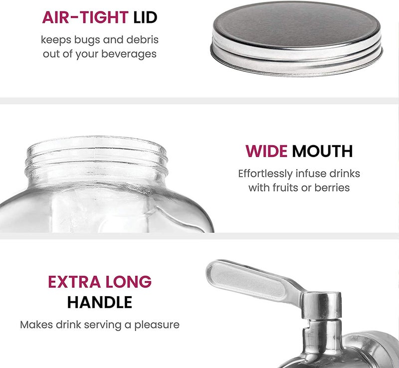 ARUZEN Transparent Mason Jar Beverage Dispenser, Glass Air Tight, Liquor Dispenser Beer Dispenser, Cold Water Pitcher,4 Liter - 1 Piece with Free 2 PCS Mason JAR - Image 5