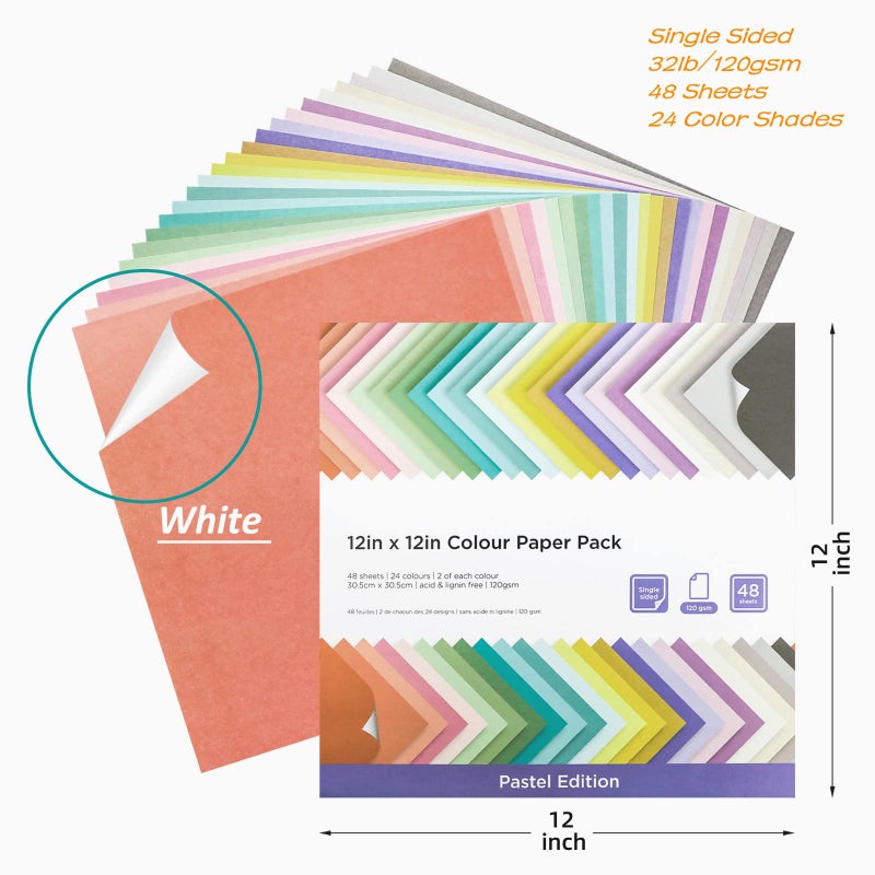 Livholic 48 Sheets Pastel Color Scrapbook Paper 12x12 Inch 24 Assorted Colored Card stock 120 gsm 32 lb Rainbow Paper for Cardmaking, Assorted Color Shading Projects,Origami,Classroom Crafts - Image 2