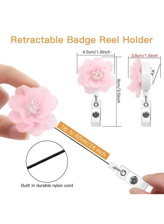 Soleebee Badge Reel Retractable, Nurse Retractable Badge Holder, Flower ID Name Badge Clip, Badge Reel Clip with 360° Swivel Alligator Clip & 24'' Durable Nylon Cord (Pink) - Image 2