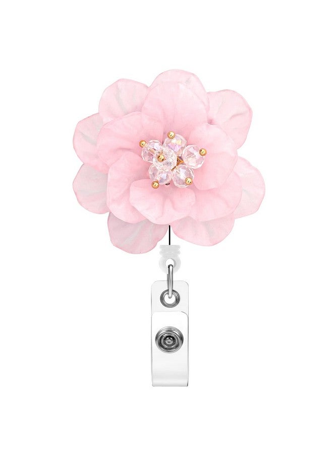Soleebee Badge Reel Retractable, Nurse Retractable Badge Holder, Flower ID Name Badge Clip, Badge Reel Clip with 360° Swivel Alligator Clip & 24'' Durable Nylon Cord (Pink) - Image 1