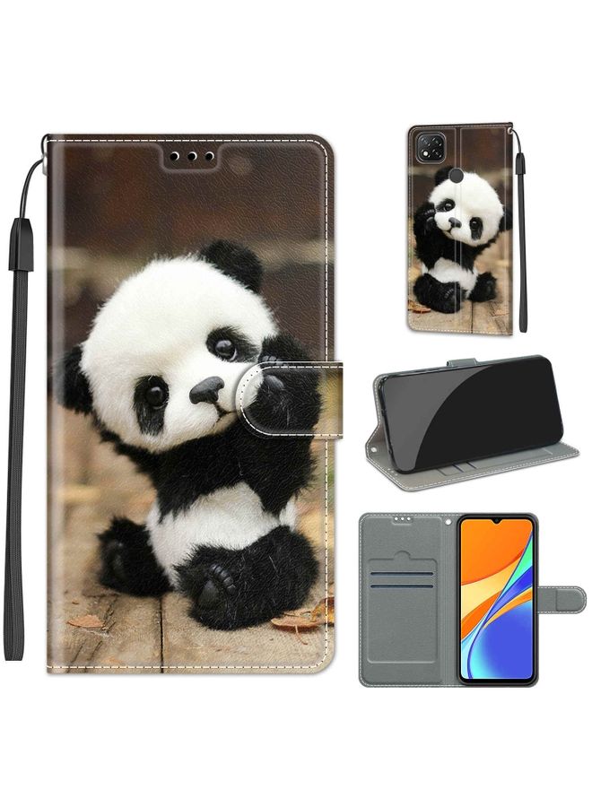 Case Cover For Xiaomi Redmi 9C Voltage Coloured Drawing Magnetic Clasp Horizontal Flip PU Leather Case with Holder & Card Slots C18 Wood Board Panda