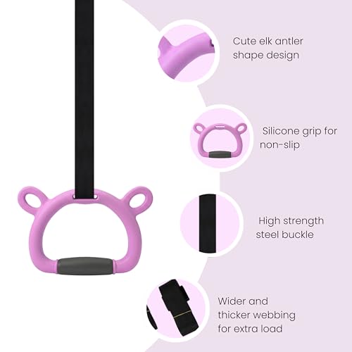 TechHark® Kids Gymnastic Rings with 11.5 Ft Adjustable Straps, Pink Bear Design, Up to 200Kg Capacity, Silicone Grip, Home Fitness Equipment for Children and Teens Training - Image 2