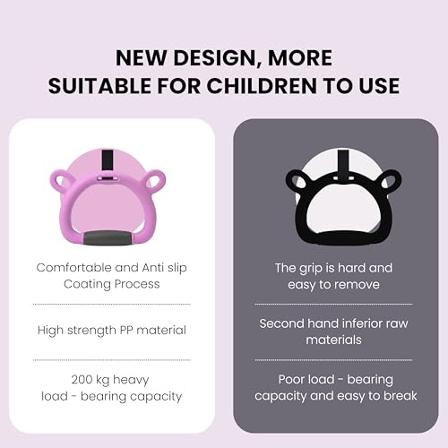 TechHark® Kids Gymnastic Rings with 11.5 Ft Adjustable Straps, Pink Bear Design, Up to 200Kg Capacity, Silicone Grip, Home Fitness Equipment for Children and Teens Training - Image 3