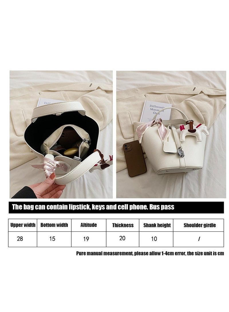 general Patchwork Pendant Decor Simple Design Satchel Bag Include Pony Pendant and Silk Scarf - Image 4