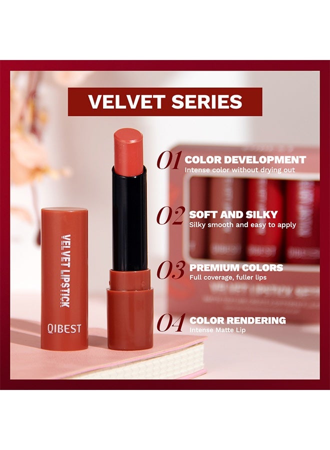 كيو آي بست مجموعة أحمر الشفاه المخملي - مجموعة أحمر الشفاه المخملي غير اللامع الملمس غطاء كريمي ناعم غير لامع كامل التغطية مجموعة أحمر شفاه طويل الأمد غير مجفف مغذي غير لامع 5 ألوان مجموعة ب - Image 5