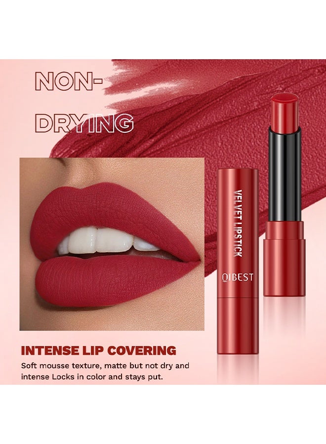 كيو آي بست مجموعة أحمر الشفاه المخملي - مجموعة أحمر الشفاه المخملي غير اللامع الملمس غطاء كريمي ناعم غير لامع كامل التغطية مجموعة أحمر شفاه طويل الأمد غير مجفف مغذي غير لامع 5 ألوان مجموعة ب - Image 4