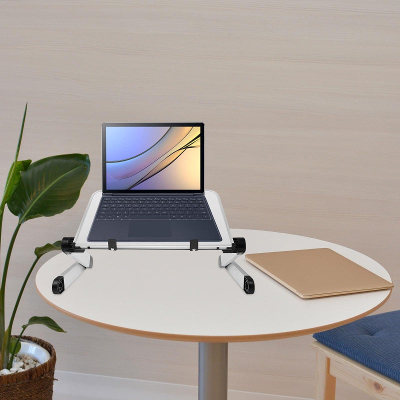 Adjustable Foldable Laptop Stand Two Section Height Riser White Desktop Tablet Holder - Image 5