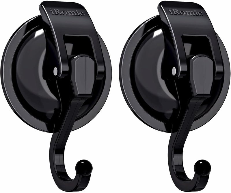 iRomic Heavy Duty Vacuum Suction Cup Hooks (2Pack) for Shower,Glass Window,Kitchen&Bathroom&Restroom Organization,Black. - Image 1