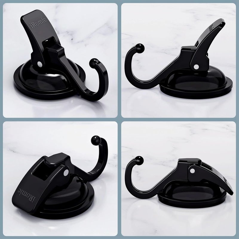 iRomic Heavy Duty Vacuum Suction Cup Hooks (2Pack) for Shower,Glass Window,Kitchen&Bathroom&Restroom Organization,Black. - Image 2