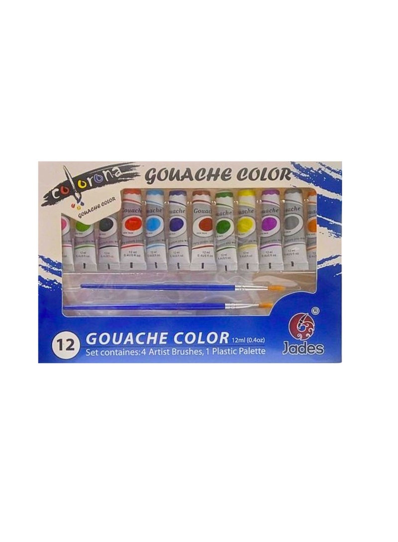 Gouache ألوان غواش 12 مل 12 لون مع فرشاة ولوحة بلاستيكية 2-طقم - Image 2