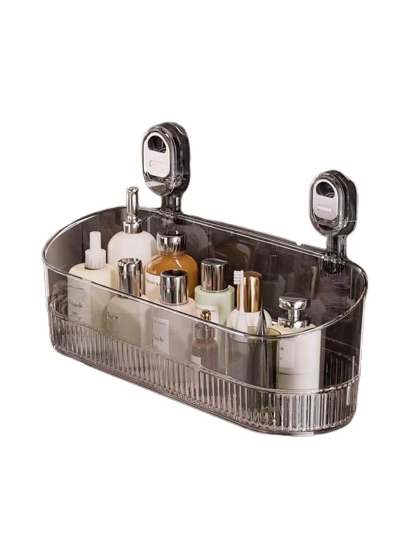 WangPangZi Clear Shower Caddy, Wall Mount Bathroom Storage Shelf with Powerful Suction Cups, No Drilling Required, 22LB Load Capacity, Drain Holes, for Shower & Kitchen Organization, Gray Transparent - Image 1