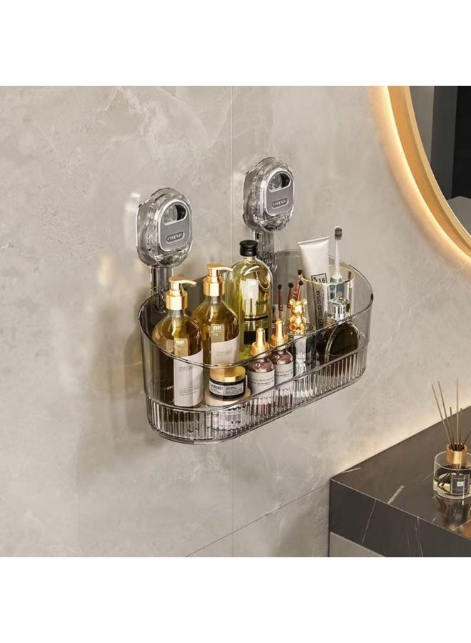 WangPangZi Clear Shower Caddy, Wall Mount Bathroom Storage Shelf with Powerful Suction Cups, No Drilling Required, 22LB Load Capacity, Drain Holes, for Shower & Kitchen Organization, Gray Transparent - Image 3