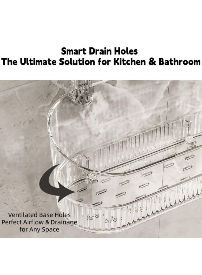 WangPangZi Clear Shower Caddy, Wall Mount Bathroom Storage Shelf with Powerful Suction Cups, No Drilling Required, 22LB Load Capacity, Drain Holes, for Shower & Kitchen Organization, Gray Transparent - Image 5