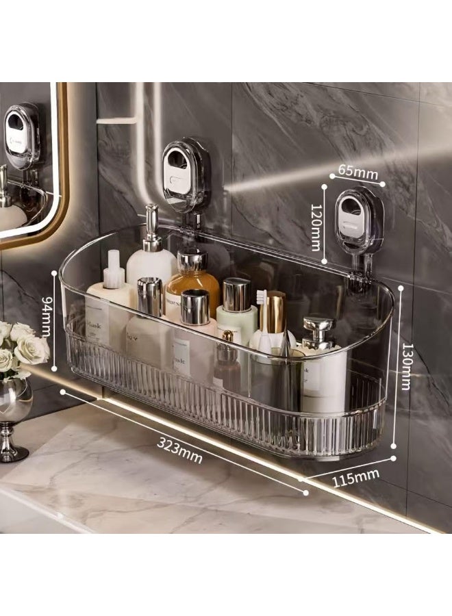 WangPangZi Clear Shower Caddy, Wall Mount Bathroom Storage Shelf with Powerful Suction Cups, No Drilling Required, 22LB Load Capacity, Drain Holes, for Shower & Kitchen Organization, Gray Transparent - Image 2